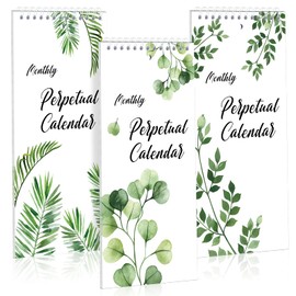 3Pads Perpetual Calendar 5 x 10'' Greenery Monthly and Daily Wall Hanging Organizer Spiral Birthday Reminder Book Yearly Birthday Calendars for New Year Gifts Important Dates Anniversaries 12 Sheets