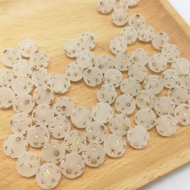 LadayPoa 150pcs 10mm Acrylic Frosted Gold Star Round Beads Glass Ball Beads for Jewelry Making Plastic Bubble Beads Charms for Bracelet Making Necklace DIY Bubblegum Beads Christmas Ornament Gifts