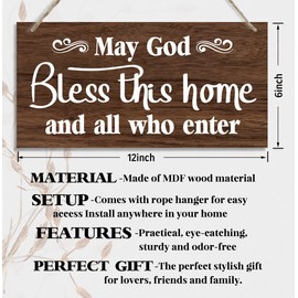 Hanging May God Bless This Home Wood Decor Sign, Hanging Printed Wooden Plaque Decor, Rustic Home Decor Sign, Funny Home Signs Decor, Christian Gifts, Rustic Farmhouse Wood Decor Sign 12x6 inch