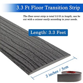 Floor Transition Strip Self Adhesive Floor Cover Strips Laminate 2" Wide Vinyl Flat Divider Transitions Elegant Wood Grain Design (5cm, 3.3Ft, Dark Gray)