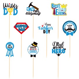 CAVLA 36 Pieces Cupcake Toppers for Father's Day Best Dad Ever Super Dad Thank You Dad Dad is My Hero Cupcake Picks for Fathers Day with Tie Hat Cupcake Decorations for Father's Day Dad's Day