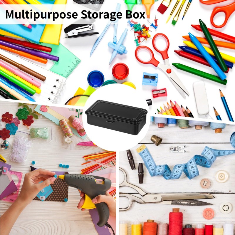 Steel Storage Box with Hinged Lid, Metal Container for Scrapbook