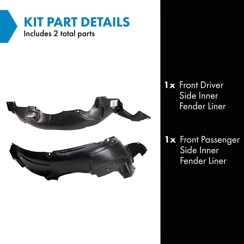 TRQ Front Inner Fender Liner Set Compatible with 2009-2010 Hyundai