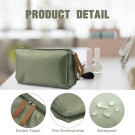 EODKSE 1 x Small Cosmetic Bag with Separate Divider, Double Zip and Waterproof Material - Ideal for Travel, Women's Handbag in Green, Lightweight and Practical, Green