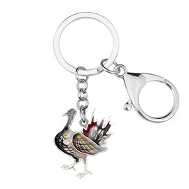 BONSNY Alloy Thanksgiving Turkey Keyring Chicken Keychain Jewellery For Women Girl Bag Key Charm Gift (Black)
