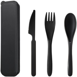 Reusable Travel Utensils Set with Case, Wheat Straw Portable Knife Fork Spoons Tableware, Eco-Friendly BPA Free Camping Cutlery for Picnic Lunch Box Accessorie or Daily Use (Black)