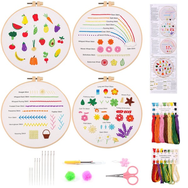 MAMUNU Embroidery Stitch Practice Kit, 4 Pack Embroidery Kit for