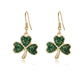 Flyonce St Patricks Day Earrings, Lucky Leaf Clover Green 3-Leaf Irish Shamrock Dangle Earrings for Women Charm Simple Jewelry Gift