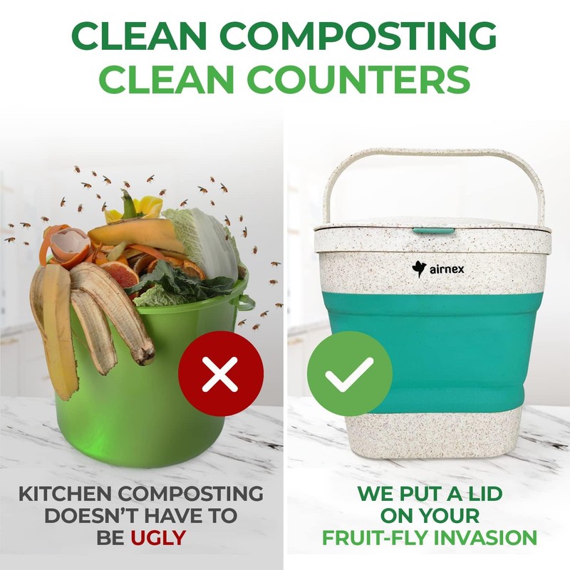 Collapsible Small Compost Bin Kitchen Counter Caddy with Lid -