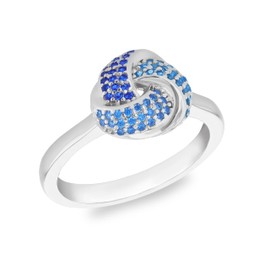 Tuscany Silver Women's Sterling Silver Rhodium Plated 9.7mm x 8.4mm Multi-Coloured Blue CZ Knot Ring #Q