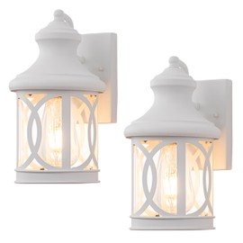 Laplusbelle 2-Pack Outdoor Wall Lights, Porch Lights, Waterproof Outdoor Wall Sconce, Exterior Light Fixture White with Clear Glass Shade for Garage Patio Front Door Balcony, 12in.