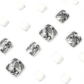 Brishow False Toenails Glossy Stick on Toenails Bellerina Acrylic Fake Toenails Press on Toenails 24Pcs for Women and Girls (E)