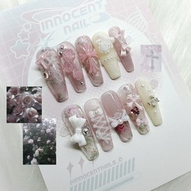 Vintage Rose ഒ Handmade Nail Tips - Ballerina / 빈티지 로즈 ഒ 수제네일팁 - 발레리나