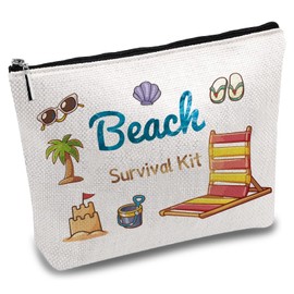 CREATCABIN Beach Survival Kit Make Up Bags Polycotton Cosmetic Bag Multi-Purpose Pencil Case Zip Bag Organiser Toiletry Bag Travel Purse Bag Make Up For Daughter Women 25 x 18 cm