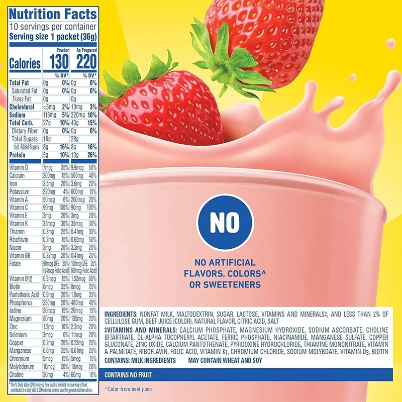 Carnation Instant Breakfast Essentials, Strawberry, 10 Count Box, 1.26-Ounce Packages