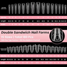 AOOWU Sandwich Dual Nail Forms, 180 Pcs Gel Nail Tip Forms, Professional Sandwich Nail Extensions, Original Quick Nails Extension, Salon Nail Art Tools for Beginners, Professionals, Home (Almond)