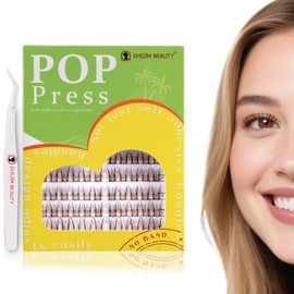Brown Self Adhesive Lash Clusters - EHSZM BEAUTY POP-PRESS No Glue | Invisible Clear Band, Warm Tone for Daily/Party Makeup 3s Easy Apply, 24H Hold, Natural Wispy Blend (SA-Brown-POP 10-16mm Kit)