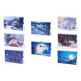 LED Light Up Christmas Hanging Or Shelf Standing Mini Xmas Canvas Pictures Snow Scene (fullmoon)