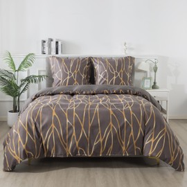 RongRongIN Bed Linen Set 135 x 200 cm Geometirsch Pattern Golden Stroke Duvet Cover 135 x 200 cm and 1 Pillowcase 80 x 80 cm, Soft Comfortable Reversible Bed Linen Bedding