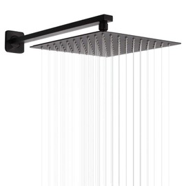 GGStudy Rain Shower Head Brushed Gold with Extension Arm 10 Inch Square Shower Head with 16 Inch Shower Arm Large Stainless Steel Rainfall Showerhead Waterfall Full Body Coverage