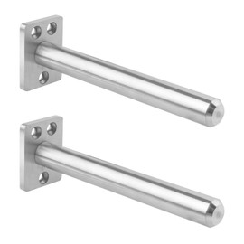 Stainless Steel Floating Mantel Shelf Bracket Heavy Duty Hidden Support for Wood Fireplace Mantel Wall Shelves, Pack of 2, 1.5" x 2" Thick Back Plate, Approx. 3/4 inch in Diameter, Solid Rod (6 Inch)