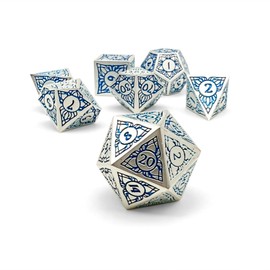 Norse Foundry Sylvan Weaver Designed by Yaniir - Moonspire | Luminous White Polyhedral Dice Set with Blue Number Fill | Includes Windowed Tuckbox for Storage | RPG Dice for DND - Pack of 7