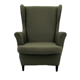 NILUOH Wingback Chair Cover 2-Piece Soft Stretch Wing Chair Slipcover Solid Color Armchair Sofa Couch Cover Furniture Protector with Elastic Bottom for Living Room Bedroom (Gray-Green)