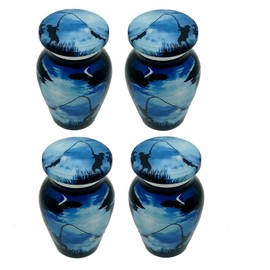 UR Keepsake Urn Set of 4- Stylish Fishing Catching Cremation Urn for Human Ashes with Velvet Box & 4 Velvet Bag-Mini Keepsake Urn - Affordable Keepsake Urn (3 cu.in x 4pcs) (3)