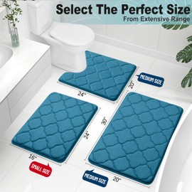 OLANLY Memory Foam Bath Mat Rug 30x20, Ultra Soft Non Slip and Absorbent Bathroom Rug, Machine Wash Dry, Comfortable, Thick Bath Rug Carpet for Bathroom Floor, Tub and Shower, Peacock Blue