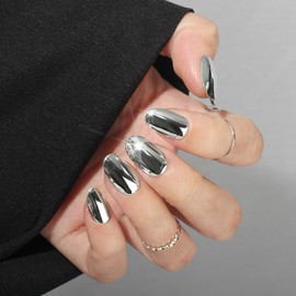 Anglicolor Press On Nails, Reusable Almond Nail Tips, French Press-On Nails, Gel Nails, False Nails, Short, 15 Sizes, Includes 30 Nails, 2 g Glue, 1 Manicure Stick, 1 Mini File (A104, 30 Pieces)