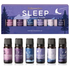 Folkulture Sleep Essential Oil Set for Diffusers | Aromatherapy Essential Oils Gift for New Year Relaxation & Better Sleep | Lavender, Rosemary, Peppermint | 6-Pack Pure Oils for Home Wellness
