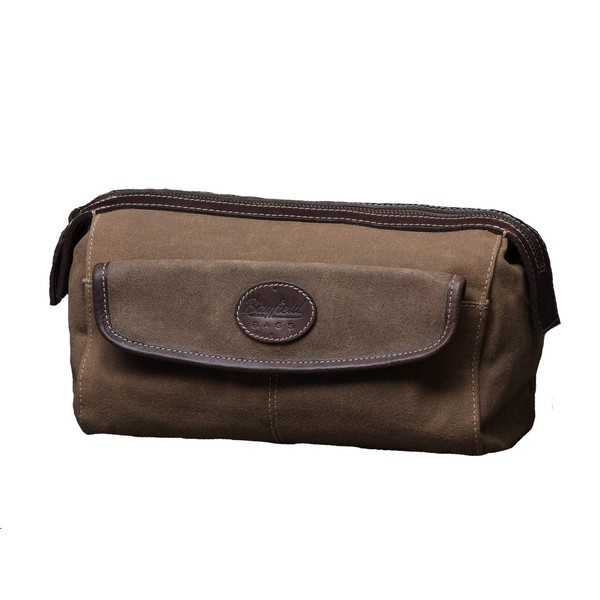 Mens Canvas Leather Toiletry Bag for Men Shaving Kit - Bayfield Bags™ - Vintage Retro-Look Waxed Canvas Large (11x6x6) Travel Dopp Bag