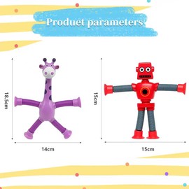 YUESIKJ 6 Pcs Teleskop Saugnapf Giraffe,Saugnapf Spielzeug Kinder Tiere,Spielzeug Roboter Pop Röhren Sensorik,Teleskop Tiere mit S-augnapf,Giraffe Pädagogisches Stress S-pielzeug