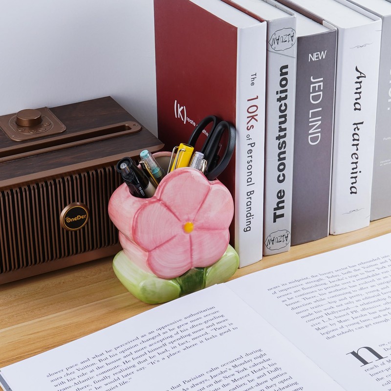 Biiange Flower Pen Holder, Pencil Holder for Desk, Makeup Brush