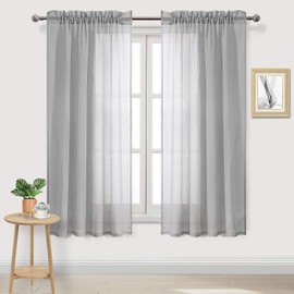 DWCN Grey Sheer Curtains, 63 Drop Rod Pocket Top Semi Transparent Light Filtering Net Curtains, Voile Curtains for Living Room and Bedroom, 52" Wide x 63" Drop, Set of 2 Panels