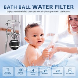 Bath Ball Filter,8 Stages Tub Filter for Bathtub, Softening Hard Water Shower Filters with Beneficial Minerals - Remove Chlorine - Purify Bathwater for Healthier Skin, Hair and Nails, BPA Free(Black)