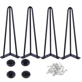 Osring 12 Inch Hairpin Table Legs with 3/8" Dia 3-Rods, Mid-Century Metal Furniture Feet 4pcs for Coffee Table and Patio Bench, Black Hairpin Leg with Floor Protector for Home DIY Project