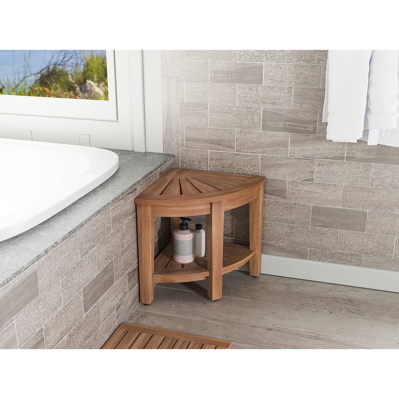 AquaTeak The Original 15.5" Kai Corner Teak Shower Bench with