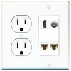 Wallplate City 1 Port HD Coax 2 CAT6 Ethernet Wall Plate + Round Power Outlet
