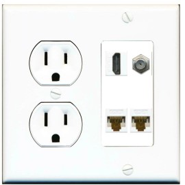 Wallplate City 1 Port HD Coax 2 CAT6 Ethernet Wall Plate + Round Power Outlet