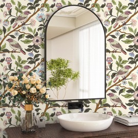 HAOKHOME Vintage Floral Birds Peel and Stick Wallpaper Green/Pink/Sky Blue Forest Self Adhesive Contact Paper for Home Bedroom Kitchen Decor 17.3in x 118in