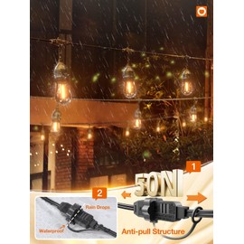 addlon 96FT(48FT*2) LED Outdoor String Lights with Edison Shatterproof Bulbs Commercial Grade Patio Cafe Light, ETL Listed Weatherproof Strand 30 Hanging Sockets for Bistro Backyard