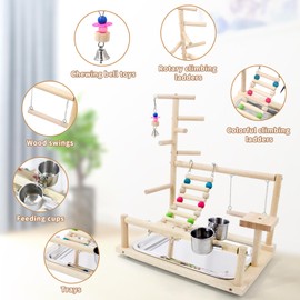 HPAWHOMEPART Bird Playstand Cockatiels Playground Perch Stand Parrot Play Gym for Parakeets Conures Parrotlets and Finches, Easy Assembly Includes Colorful Toys and Perch 1Ladder with Platform