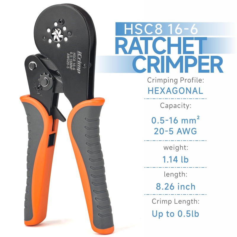 iCrimp Hexagonal Ratchet Crimper for End Sleeves and Ferrules 0.5-16mm2