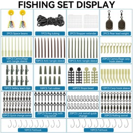 217-Piece Carp Accessory Set, Carp Fishing Accessories Set, Fishing Hook Kit, Anti Tangle Sleeve Line Aligner Bait, Screw Stopper, Carp Hook, Carp Weights for Bait Making, Fishing Accessories