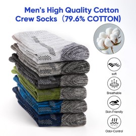 Heatuff Mens Crew Socks, 6 Pairs Cotton Boot Cushioned Socks，Moisture-Wicking Work & Athletic Socks