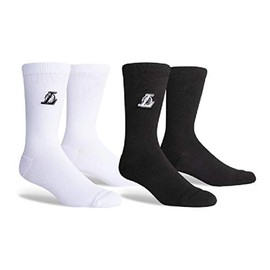PKWY 2-Pack Unisex Basketball Team Enough is Enough Black & White Limited Edition Crew Socks (Large (Men's 6-12; Women's 8-12), Los Angeles Lakers)