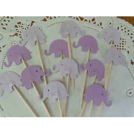Lilac Purple and Lavender Purple Elephant Cupcake Toppers - Food Picks - Purple Elephants - Party Picks - Baby Shower Appetizer Picks (Set of 24)