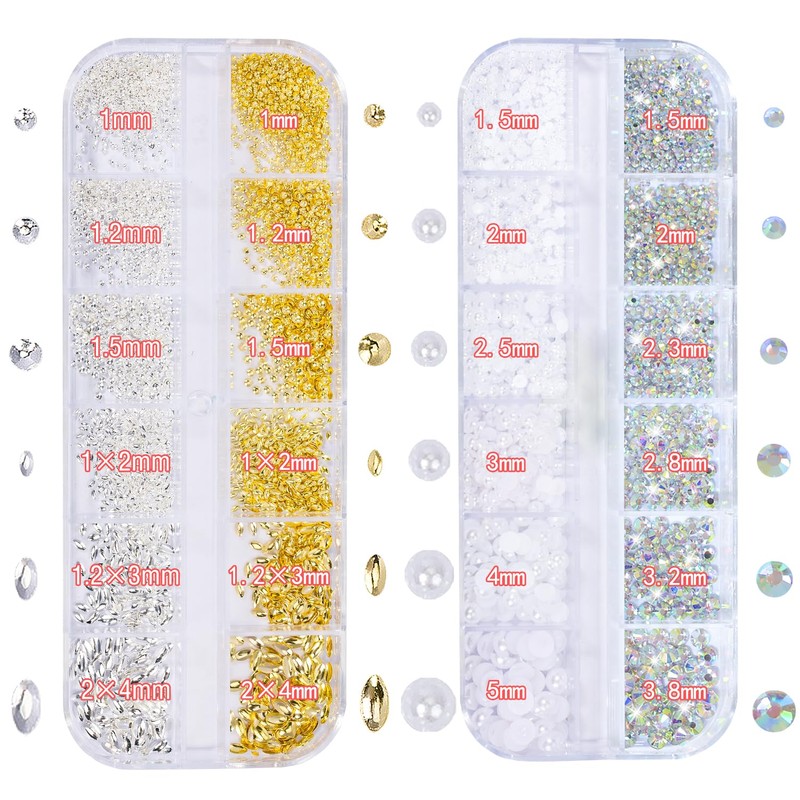 HNUIX Nail Art Charms - Metal Silver & Gold Beads,