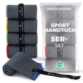 ZENACROSS Microfibre Sports Towels, Set of 5, 40 x 77 cm, Fitness Towel for Gym, Hiking, Travel, Quick Drying, Lightweight & Absorbent, Grey